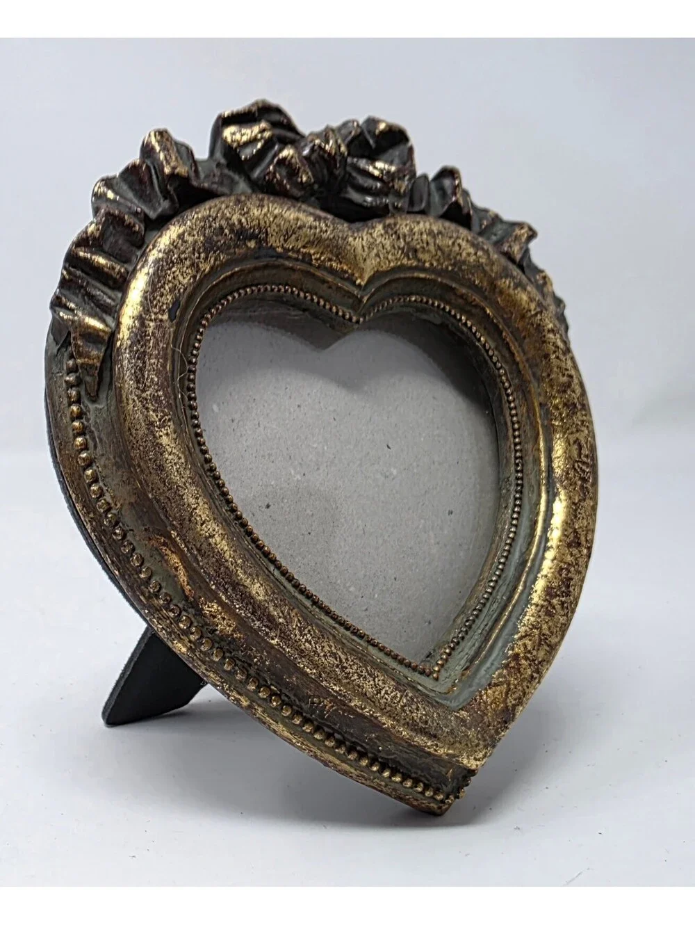 Vintage Ornate Gold Heart Picture Frame Resin Bow Tabletop Decor